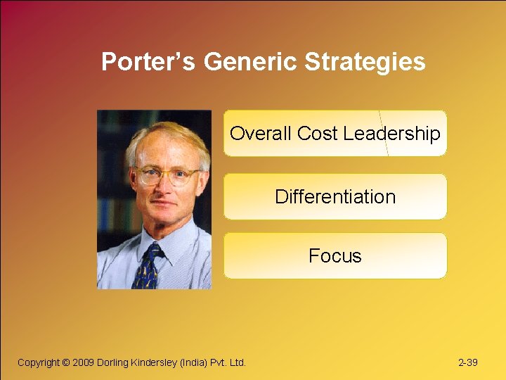 Porter’s Generic Strategies Overall Cost Leadership Differentiation Focus Copyright © 2009 Dorling Kindersley (India)