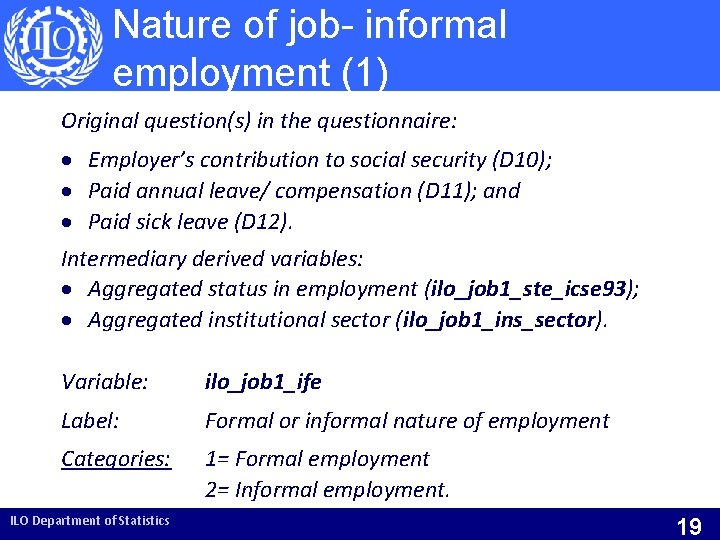 Nature of job- informal employment (1) Original question(s) in the questionnaire: Employer’s contribution to