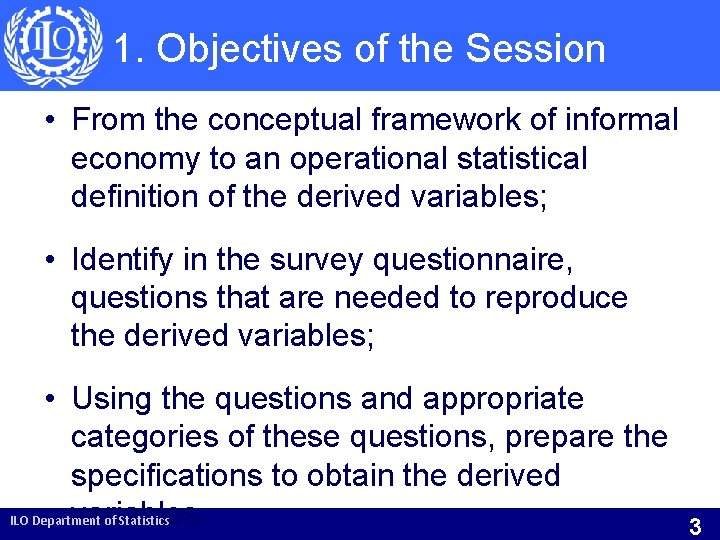 1. Objectives of the Session • From the conceptual framework of informal economy to