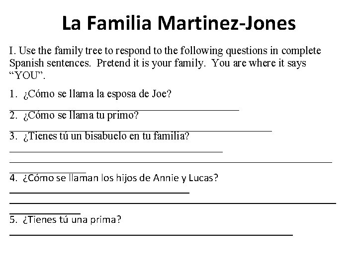 La Familia Martinez-Jones I. Use the family tree to respond to the following questions