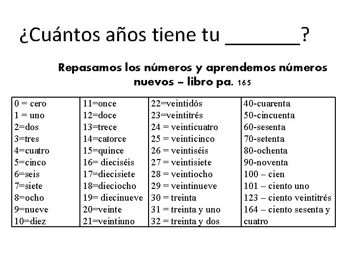 ¿Cuántos años tiene tu _______? Repasamos los números y aprendemos números nuevos – libro