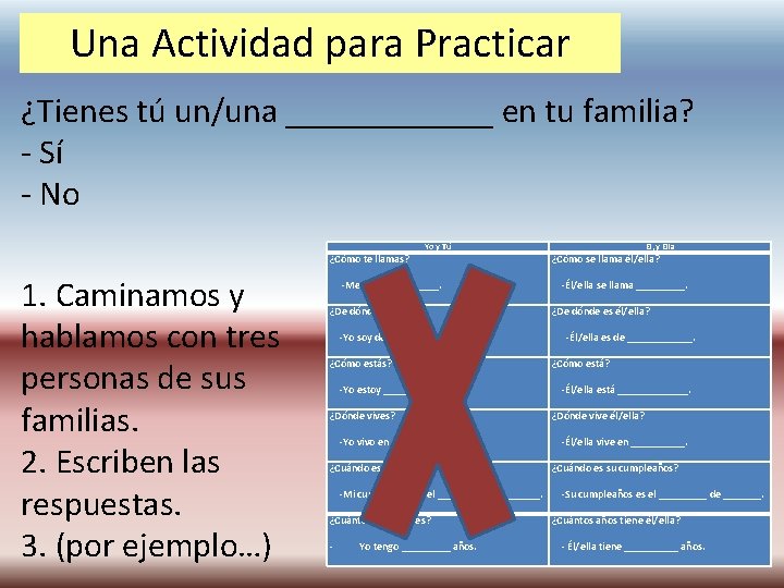 Una Actividad para Practicar ¿Tienes tú un/una ______ en tu familia? - Sí -