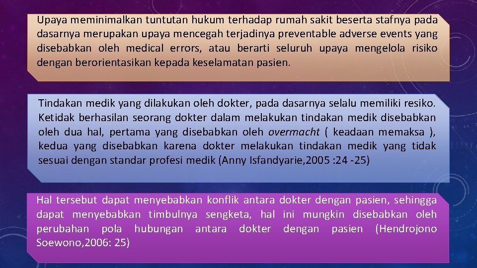 Upaya meminimalkan tuntutan hukum terhadap rumah sakit beserta stafnya pada dasarnya merupakan upaya mencegah