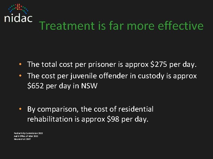 Treatment is far more effective • The total cost per prisoner is approx $275