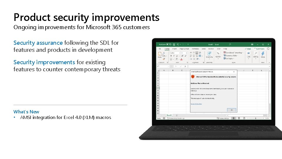 Product security improvements Ongoing improvements for Microsoft 365 customers Security assurance following the SDL