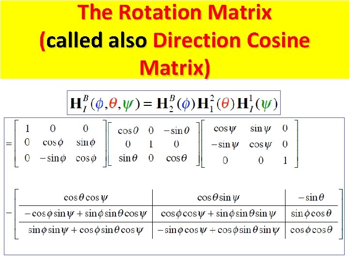 The Rotation Matrix (called also Direction Cosine Matrix) The Rotation Matrix (called also Direction Cosine Matrix)