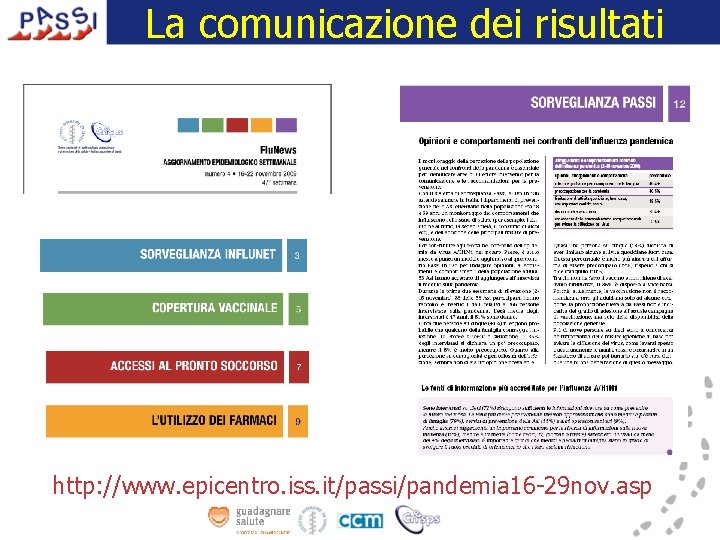 La comunicazione dei risultati http: //www. epicentro. iss. it/passi/pandemia 16 -29 nov. asp 