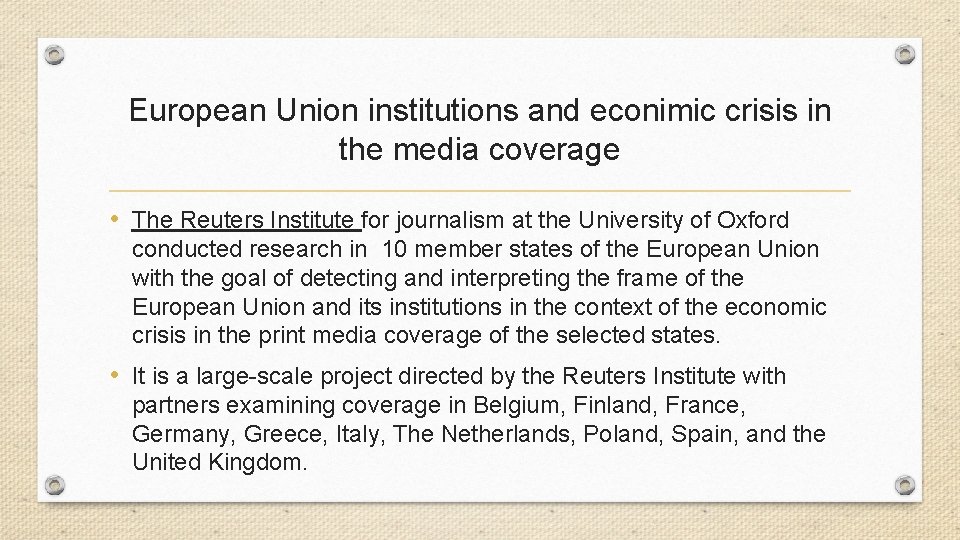 European Union institutions and econimic crisis in the media coverage • The Reuters Institute