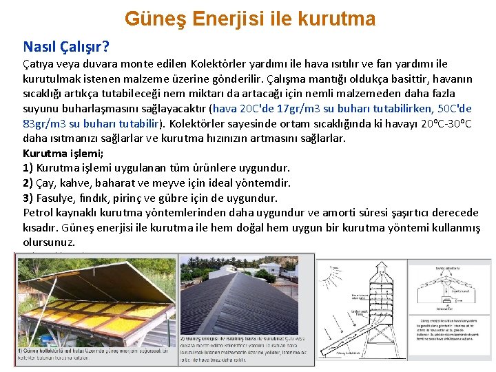 Güneş Enerjisi ile kurutma Nasıl Çalışır? Çatıya veya duvara monte edilen Kolektörler yardımı ile