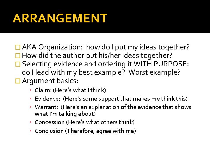 ARRANGEMENT � AKA Organization: how do I put my ideas together? � How did