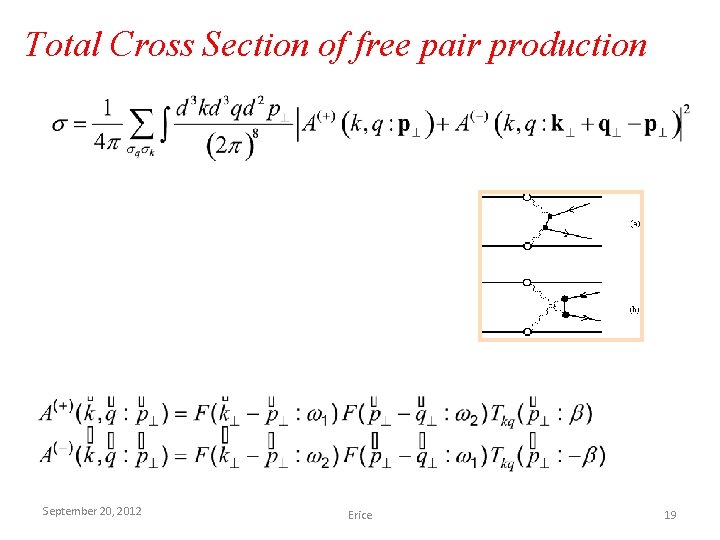 Total Cross Section of free pair production September 20, 2012 Erice 19 