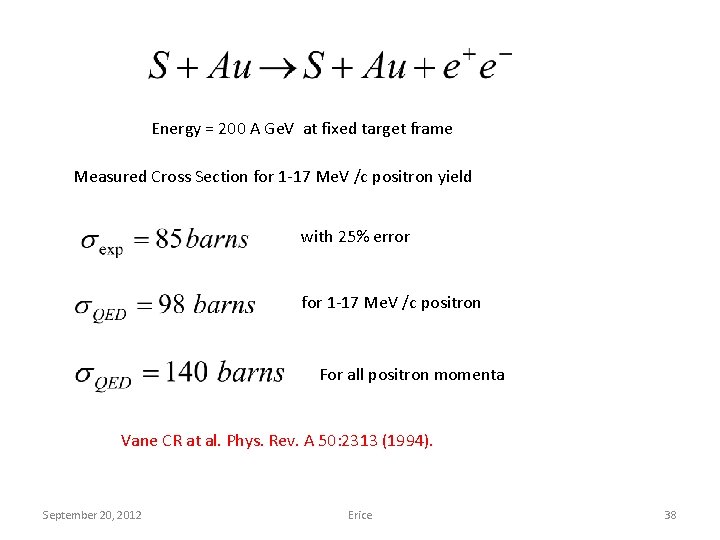 Energy = 200 A Ge. V at fixed target frame Measured Cross Section for