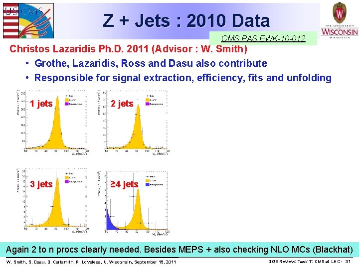 Z + Jets : 2010 Data CMS PAS EWK-10 -012 Christos Lazaridis Ph. D.