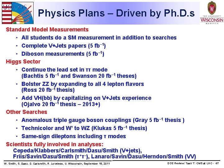 Physics Plans – Driven by Ph. D. s Standard Model Measurements • All students