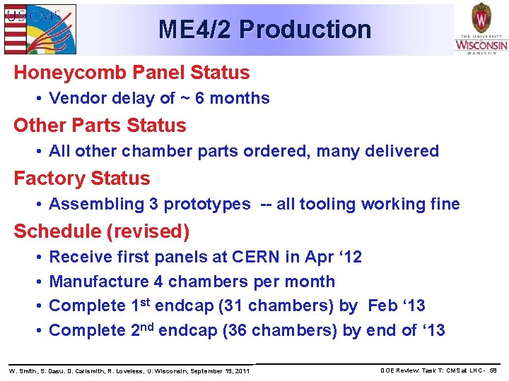ME 4/2 Production Honeycomb Panel Status • Vendor delay of ~ 6 months Other