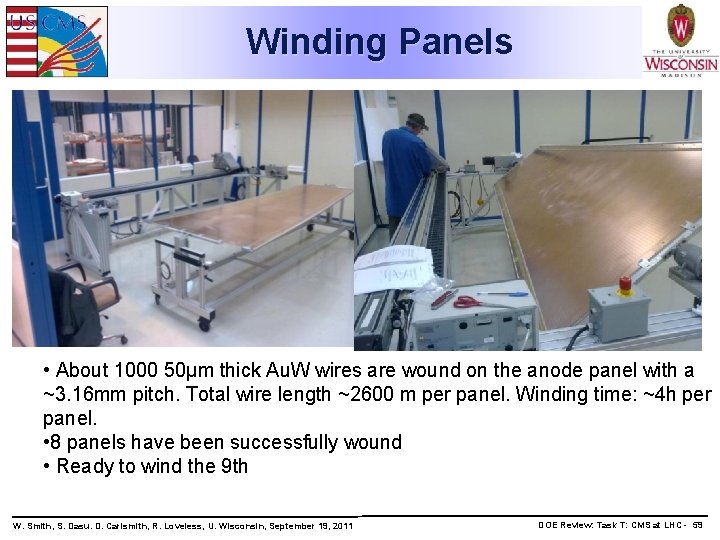 Winding Panels • About 1000 50μm thick Au. W wires are wound on the