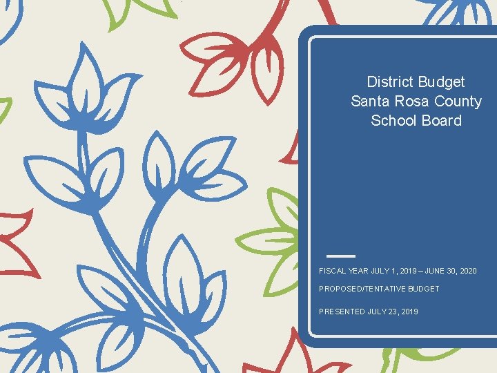 District Budget Santa Rosa County School Board FISCAL YEAR JULY 1, 2019 – JUNE