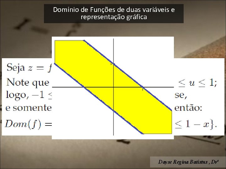 Domínio de Funções de duas variáveis e representação gráfica Dayse Regina Batistus , Drª