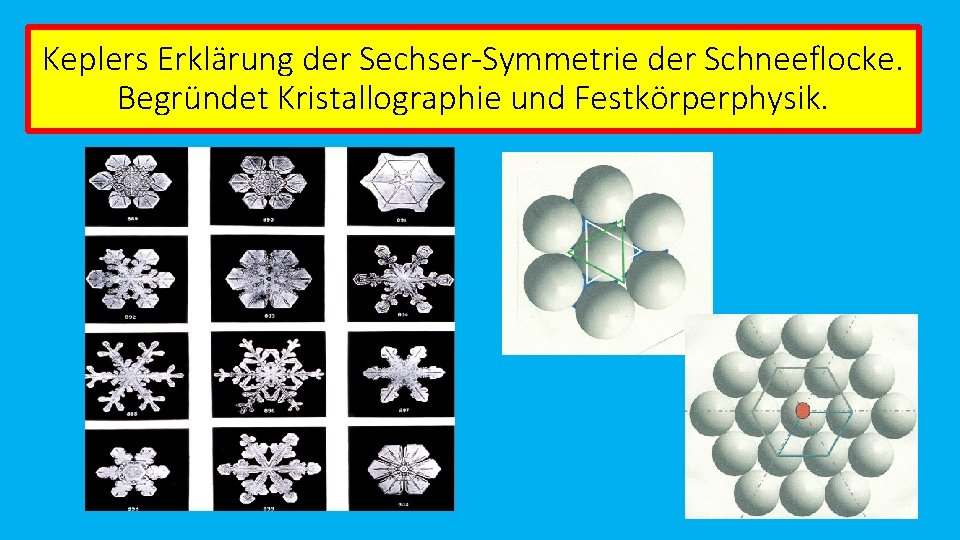 Keplers Erklärung der Sechser-Symmetrie der Schneeflocke. Begründet Kristallographie und Festkörperphysik. 