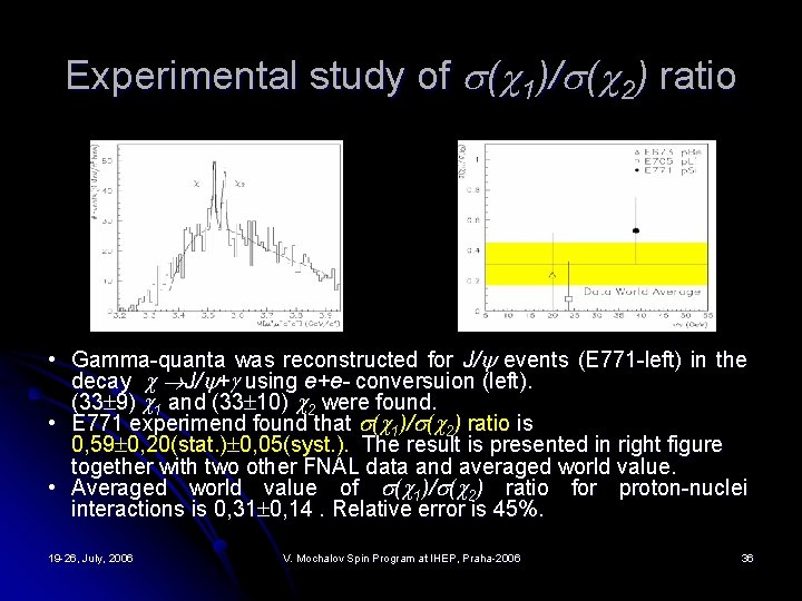 Experimental study of ( 1)/ ( 2) ratio • Gamma-quanta was reconstructed for J/