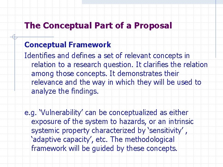 The Conceptual Part of a Proposal Conceptual Framework Identifies and defines a set of