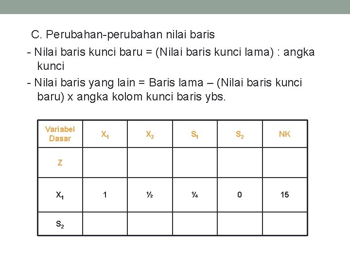 C. Perubahan-perubahan nilai baris - Nilai baris kunci baru = (Nilai baris kunci lama)