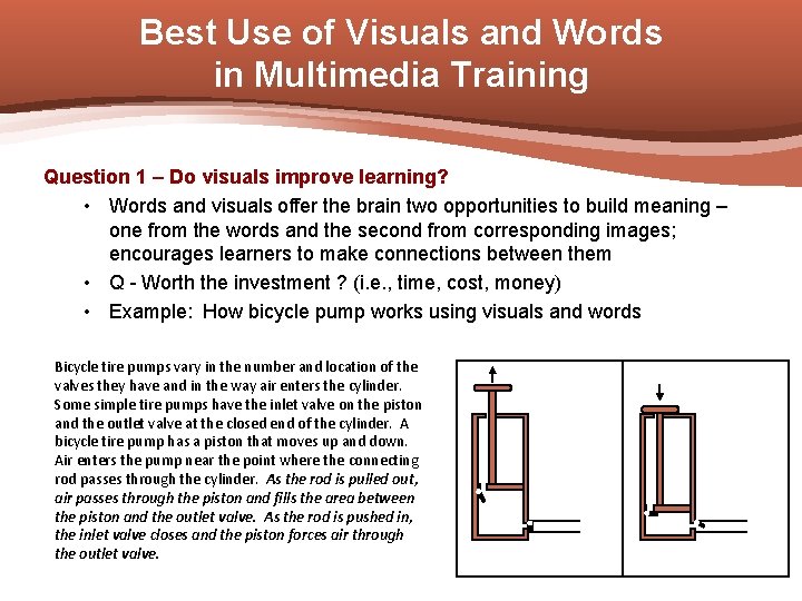 Best Use of Visuals and Words in Multimedia Training Question 1 – Do visuals