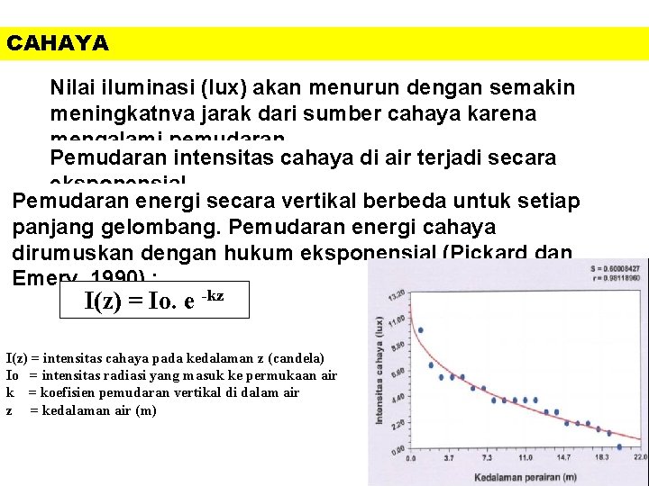 CAHAYA Nilai iluminasi (lux) akan menurun dengan semakin meningkatnva jarak dari sumber cahaya karena