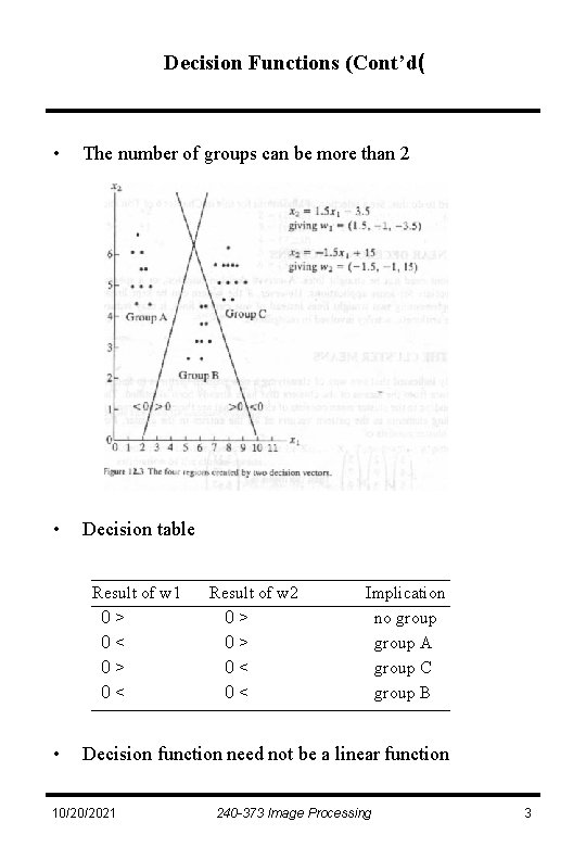 Decision Functions (Cont’d( • The number of groups can be more than 2 •