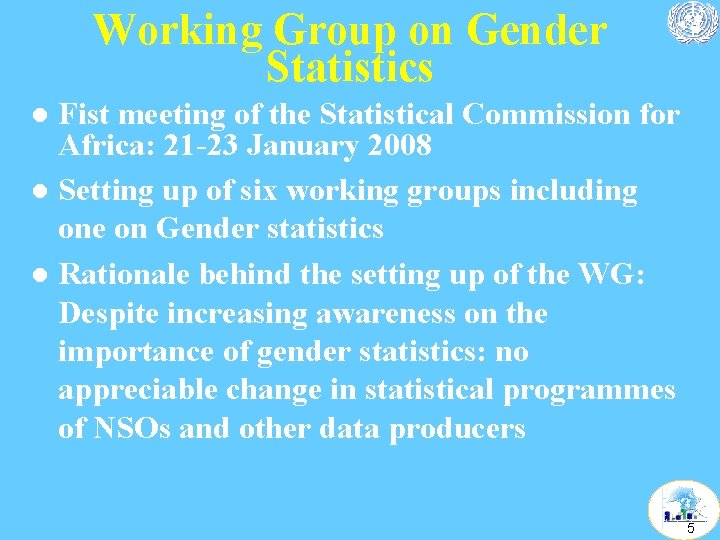 Working Group on Gender Statistics Fist meeting of the Statistical Commission for Africa: 21