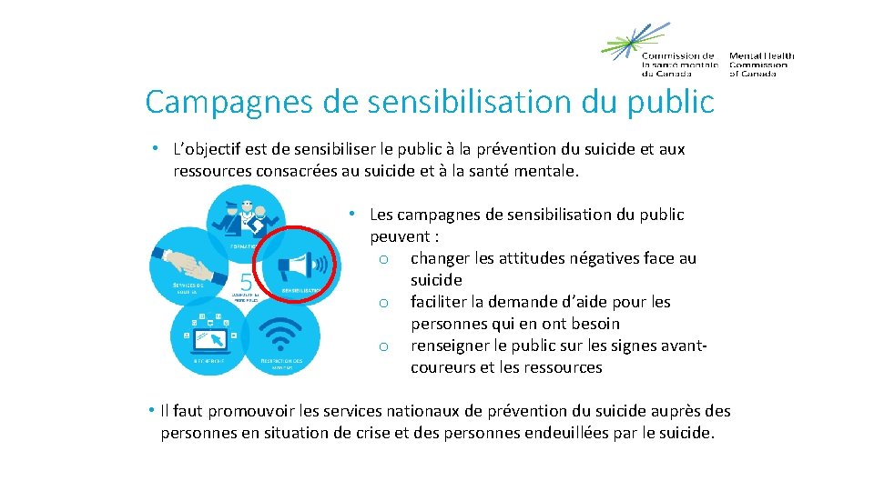 Campagnes de sensibilisation du public • L’objectif est de sensibiliser le public à la