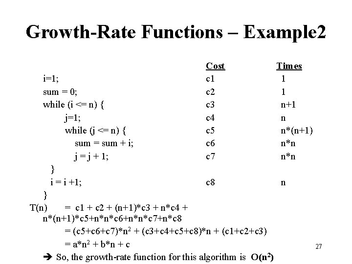 Growth-Rate Functions – Example 2 Cost c 1 c 2 c 3 c 4