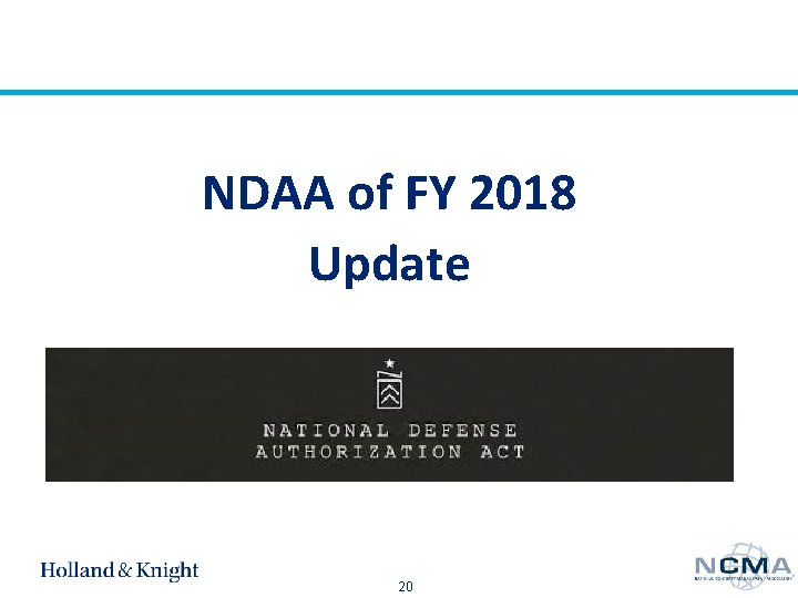 NDAA of FY 2018 Update 20 