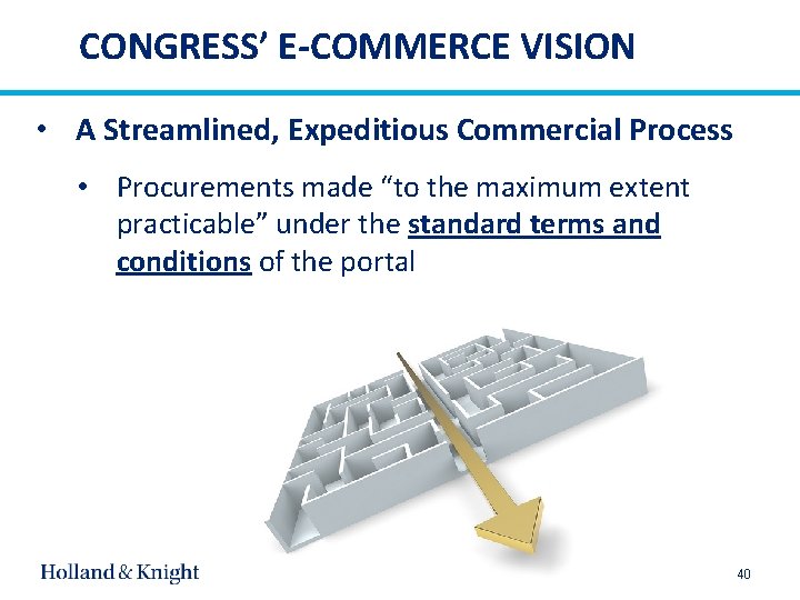 CONGRESS’ E-COMMERCE VISION • A Streamlined, Expeditious Commercial Process • Procurements made “to the