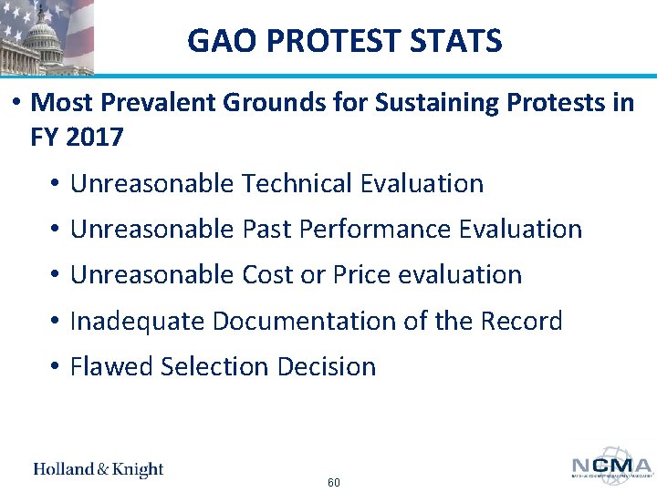 GAO PROTEST STATS • Most Prevalent Grounds for Sustaining Protests in FY 2017 •
