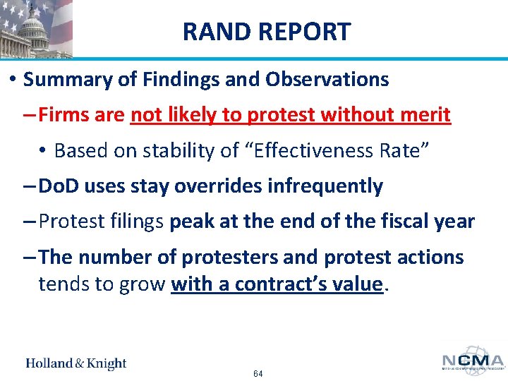 RAND REPORT • Summary of Findings and Observations – Firms are not likely to