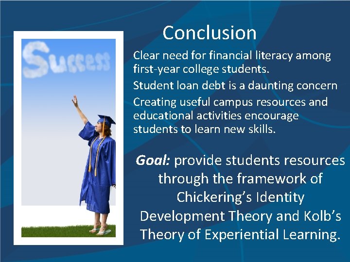 Conclusion • Clear need for financial literacy among first-year college students. • Student loan