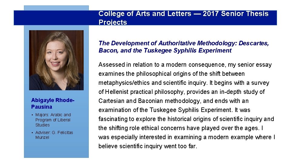 College of Arts and Letters — 2017 Senior Thesis Projects The Development of Authoritative