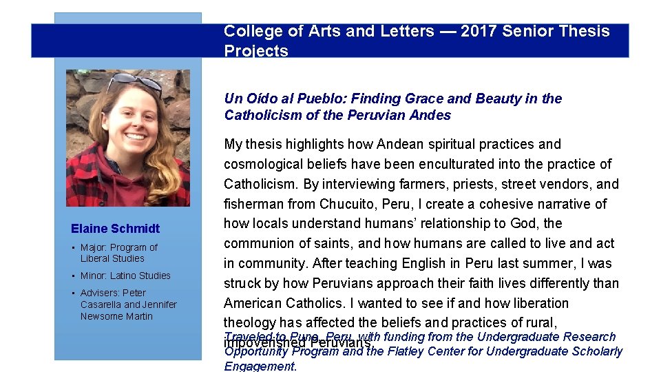 College of Arts and Letters — 2017 Senior Thesis Projects Un Oído al Pueblo:
