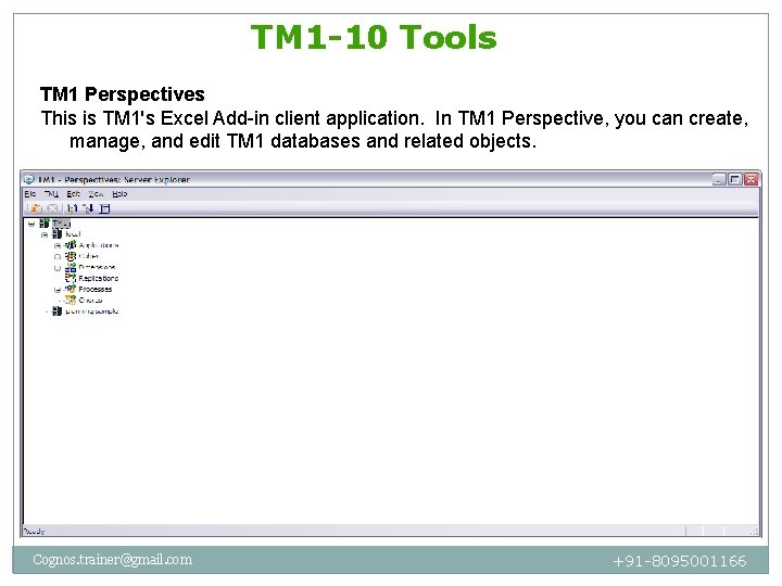 TM 1 -10 Tools TM 1 Perspectives This is TM 1's Excel Add-in client