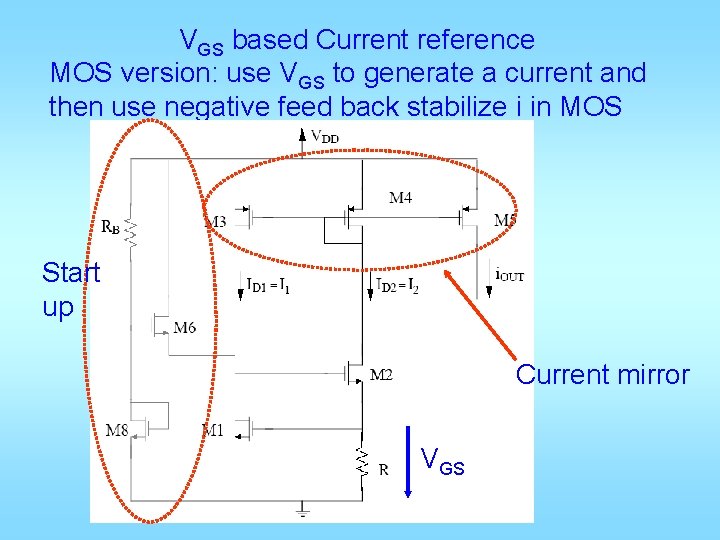 VGS based Current reference MOS version: use VGS to generate a current and then