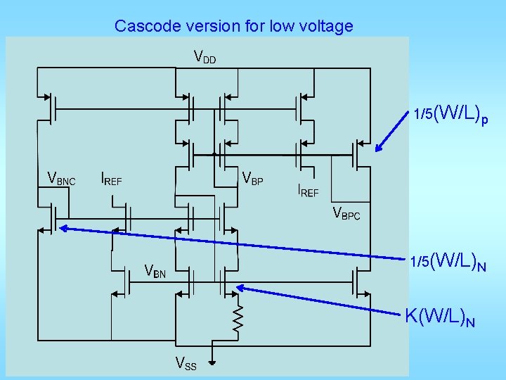 Cascode version for low voltage 1/5(W/L)p 1/5(W/L)N K(W/L)N 