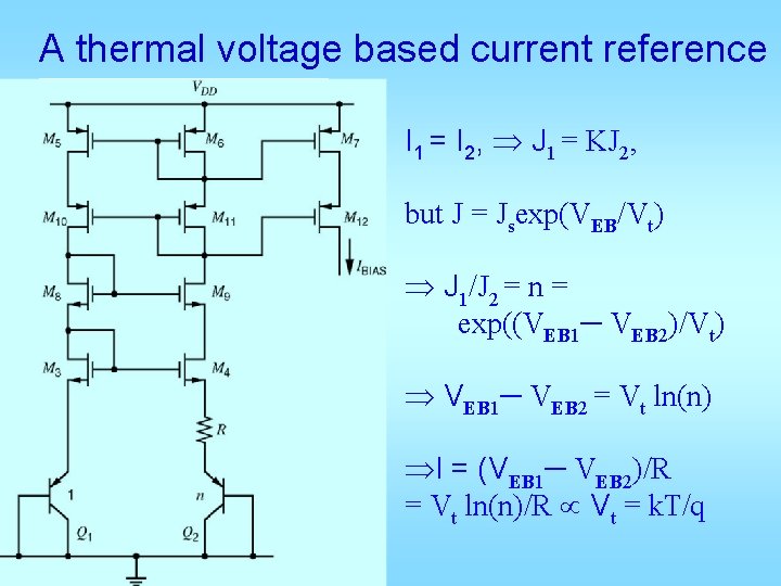 A thermal voltage based current reference I 1 = I 2, J 1 =