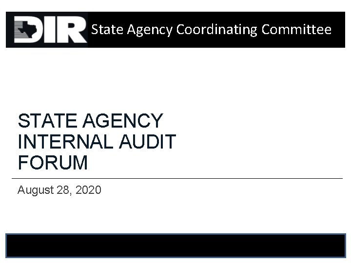 State Agency Coordinating Committee STATE AGENCY INTERNAL AUDIT FORUM August 28, 2020 