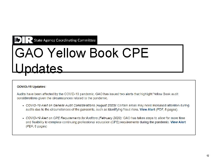 GAO Yellow Book CPE Updates https: //www. gao. gov/yellowbook/overview 12 