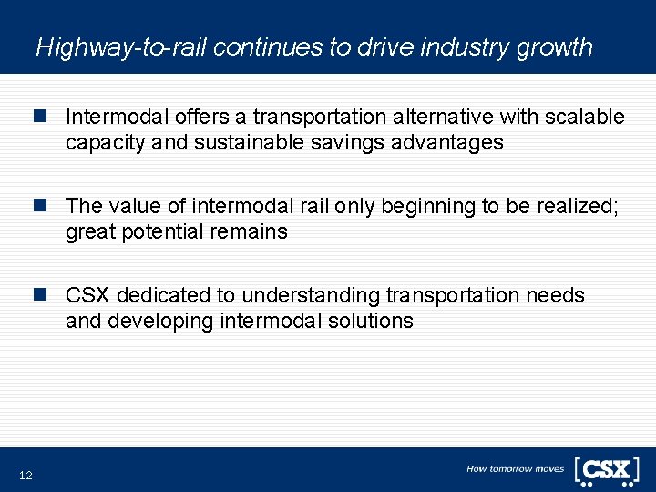 Highway-to-rail continues to drive industry growth n Intermodal offers a transportation alternative with scalable