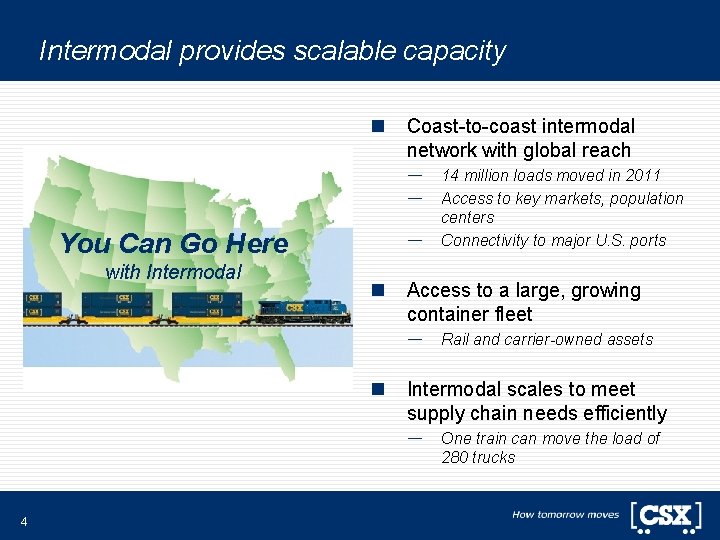 Intermodal provides scalable capacity n Coast-to-coast intermodal network with global reach — — You