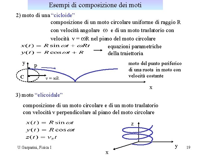 Esempi di composizione dei moti 2) moto di una “cicloide” composizione di un moto