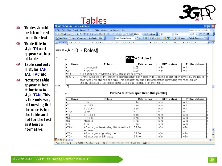 Tables should be introduced from the text. Table title in style TH and appears