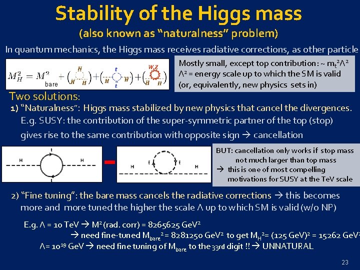 Stability of the Higgs mass (also known as “naturalness” problem) In quantum mechanics, the